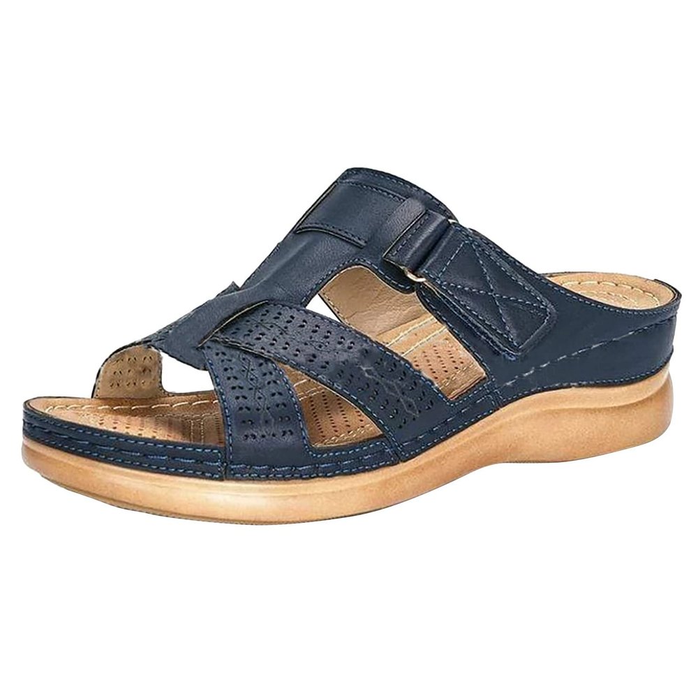 oiangi Wedge Sandals for Women with Arch Support Summer Casual Slip On Fish Mouth Open Toe Platform Slippers Flowers Hollow Quilted Slides Beach Shoes Flip Flops