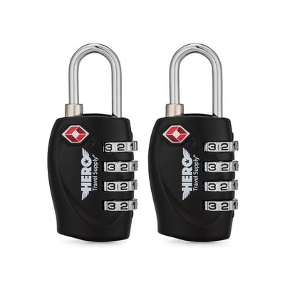Hero Luggage Lock (Pack of 2) TSA Approved, 4 Digit Combination Padlock for Travel, Suitcases, Lockers, Backpacks