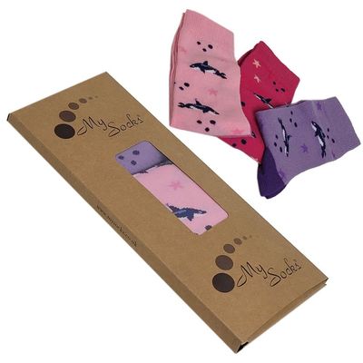Kids Design 3 Pairs Fish Pattern Crew Socks