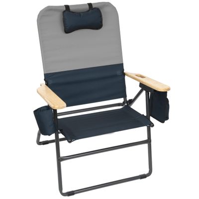 CAMP&GO Selkirk Outdoor Oversized Heavy Duty Comfort Folding Wooden Armrests Camping Chair, 28.9" W x 31.3" D x 40.7" H, Black and Charcoal (GR618-431-1)
