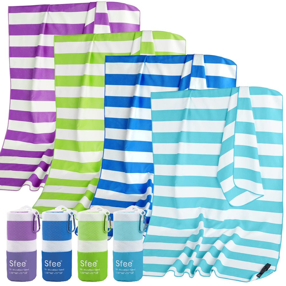 Sfee 4 Pack(8Pcs) Microfiber Travel Towel, Beach Towel Quick Dry Towel Camping Towel Super Absorbent Compact Lightweight Sports Towel Gym Towel for Beach, Gym, Hiking, Pool, Backpacking, Bath, Yoga