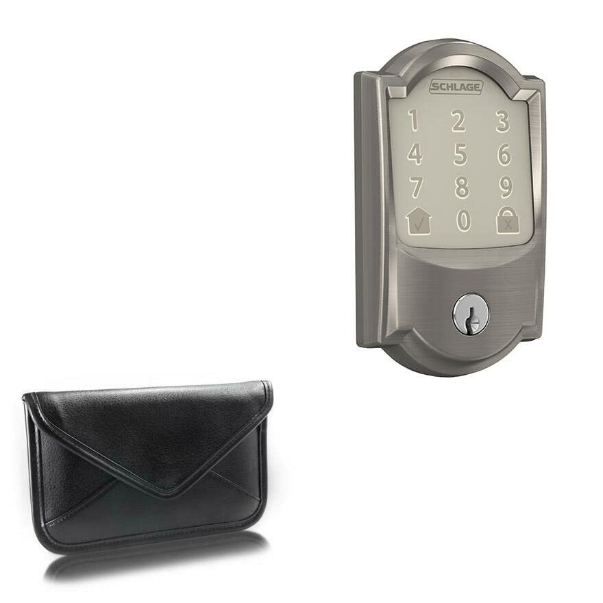 BoxWave Case Compatible with Schlage Encode Camelot Touchscreen Deadbolt - Elite Leather Messenger Pouch, Synthetic Leather Cover Case Envelope Design - Jet Black