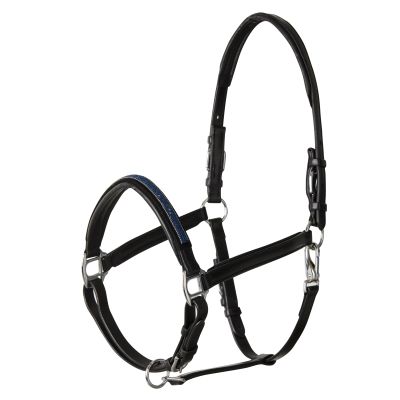 HORZE Leather Halter with Crystals - Black - Warmblood