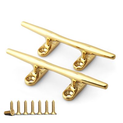 2Pcs Retro Boat Cleats 316 Stainless Steel copper-plated Boat Open Base Cleat for Marine or Decorative Applications,Brass Color Marine Cleats for Hooks, Handle, Draw Pulls,with Screws (6 inch)