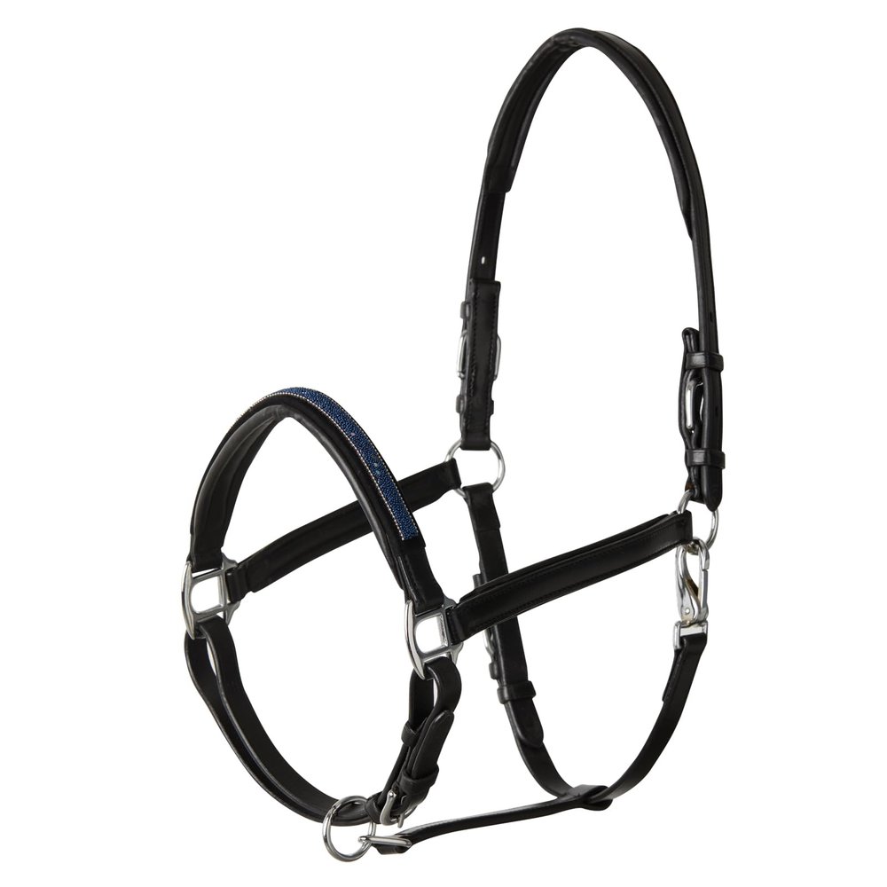 HORZE Leather Halter with Crystals - Black - Horse