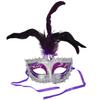 Altatac Carnival Mardis Gras Colorful Costume Mask With Jewel and Colorful Feathers, Purple view 1