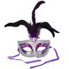 Altatac Carnival Mardis Gras Colorful Costume Mask With Jewel and Colorful Feathers, Purple view 2