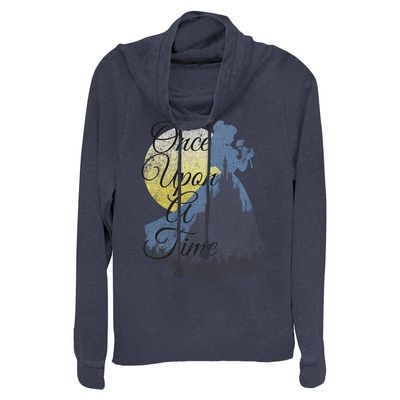 Disney Princesses Great Wide Somewhere Women's Cowl Neck Long Sleeve Knit Top Navy Blue