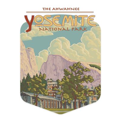 Die Cut Sticker Yosemite National Park, California, The Ahwahnee and El Capitan, Vinyl Sticker, (Waterproof Decal for Cars, Water Bottles, Laptops, Coolers), Large