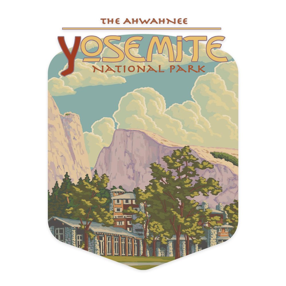 Die Cut Sticker Yosemite National Park, California, The Ahwahnee and El Capitan, Vinyl Sticker, (Waterproof Decal for Cars, Water Bottles, Laptops, Coolers), Large