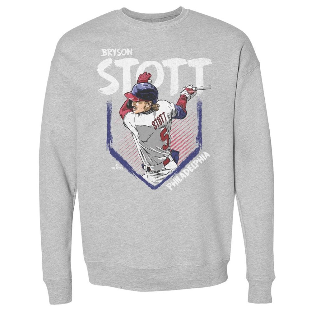 500 LEVEL Bryson Stott Sweatshirt (Crew Sweatshirt, XX-Large, Heather Gray) - Bryson Stott Philadelphia Base WHT