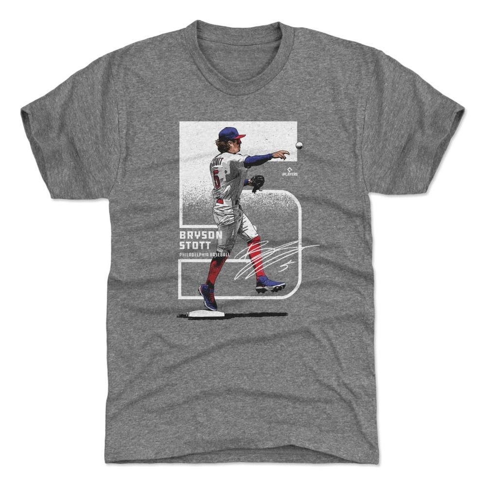 500 LEVEL Bryson Stott T-Shirt (Premium Men's T-Shirt, XX-Large, Tri Gray) - Bryson Stott Philadelphia Outline WHT