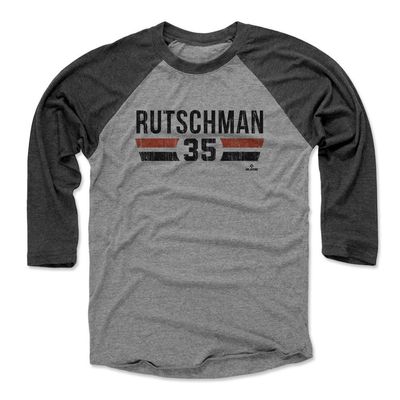 500 LEVEL Adley Rutschman 3/4 Sleeve T-Shirt (Baseball Tee, X-Small, Black/Heather Gray) - Adley Rutschman Baltimore Font