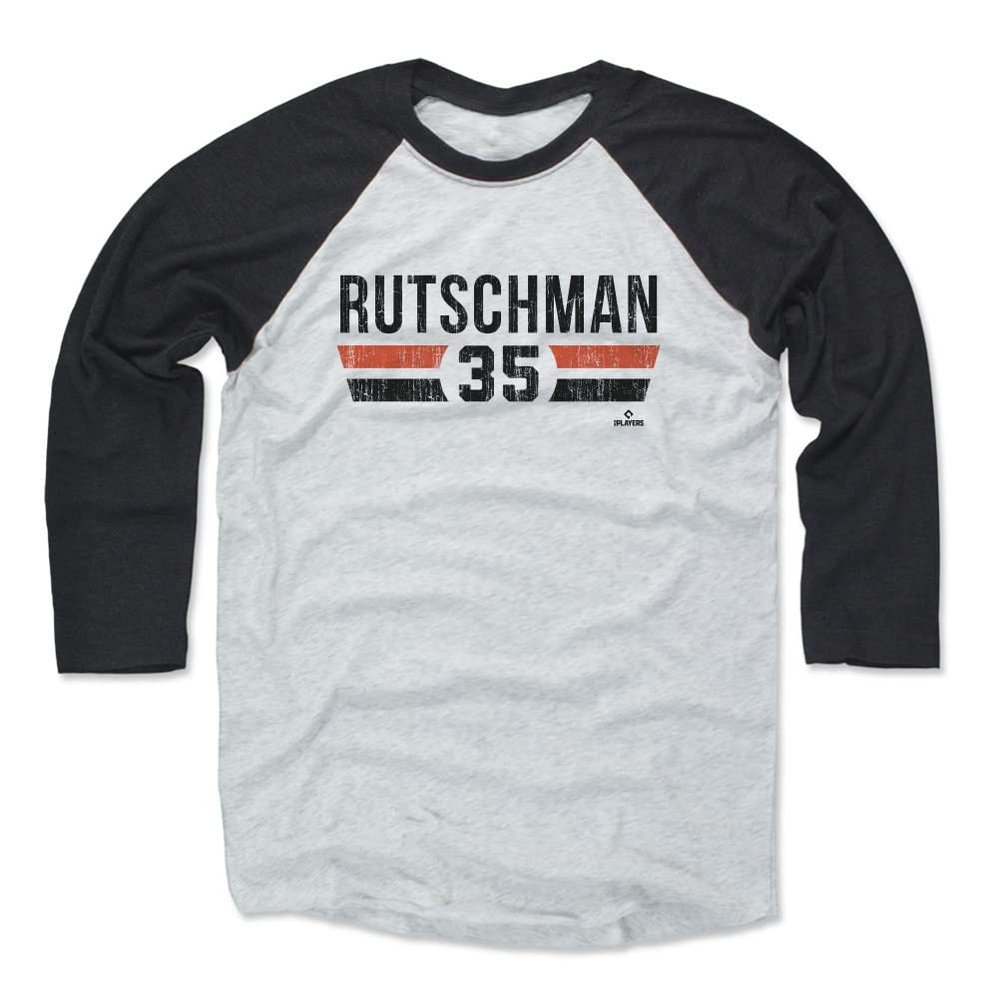 500 LEVEL Adley Rutschman 3/4 Sleeve T-Shirt (Baseball Tee, Medium, Black/Ash) - Adley Rutschman Baltimore Font