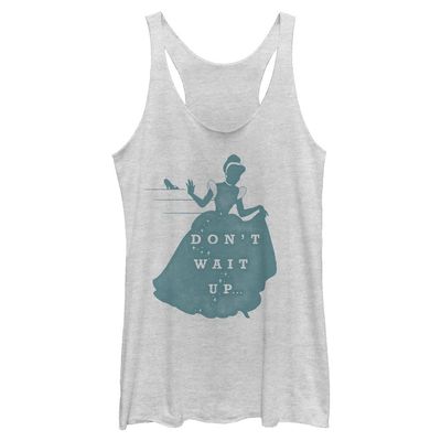 Disney Princesses Don't Wait Up Women's Racerback Tank Top, White Heather, Small