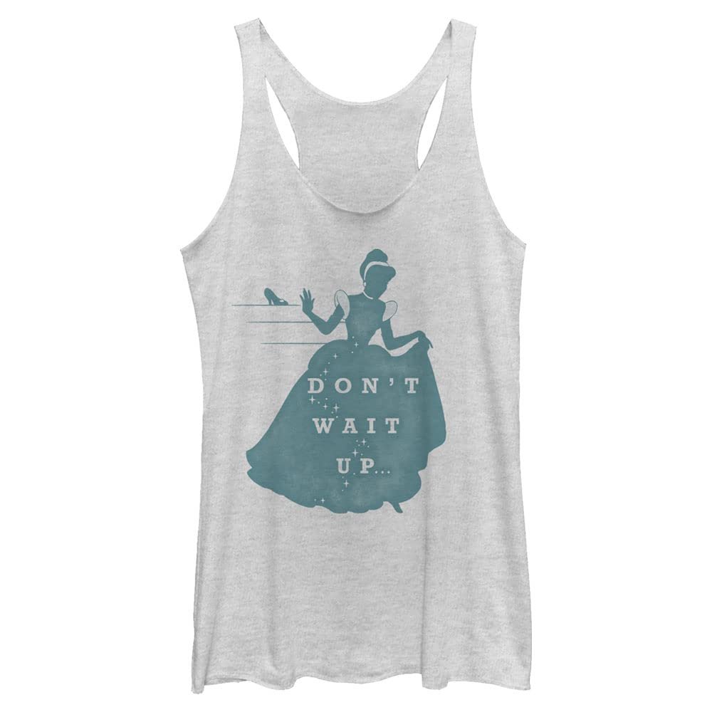 Disney Princesses Don't Wait Up Women's Racerback Tank Top, White Heather, Small