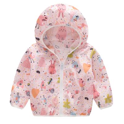Boy down Jacket Toddler Boys Girls Sunscreen Jackets Printing Cartoon Hooded Outerwear Zipper Coats (Pink, 4 Years)