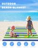 ALAGEO Beach Blanket Green Stripe Sandproof Waterproof Beach Mat Blue and White Sand Free Mat Quick Drying Beach Essentials for Vacation Lightweight with 4 Stakes & Corner Pockets 118"x108" view 3