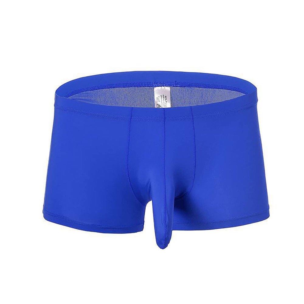 Ctreela Men's Elephant Nose Boxer Briefs Solid Soft Underwear Bulge Pouch Underpants Comfort Traceless Trunks Knickers Blue