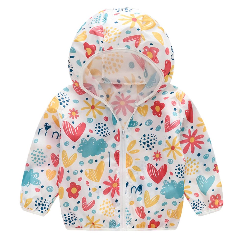 Boy down Jacket Toddler Boys Girls Sunscreen Jackets Printing Cartoon Hooded Outerwear Zipper Coats (Red, 2 Years)