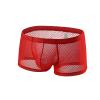 Ctreela Sexy Lingerie for Men Mesh See-Through Boxer Brief Fishnet Underwear Booty Shorts Solid Dual Pouch Underpants Red view 1