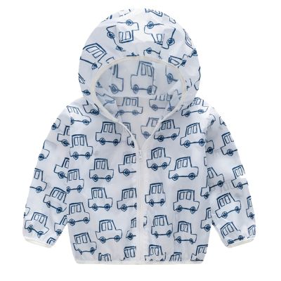 4t Boy Jacket Toddler Boys Girls Sunscreen Jackets Printing Cartoon Hooded Outerwear Zipper Coats (White, 18 Months)