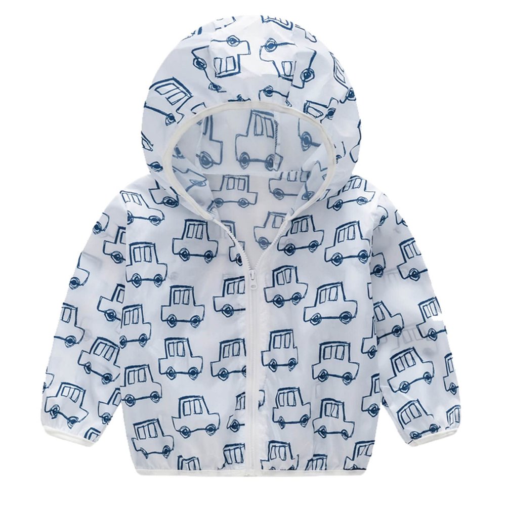 4t Boy Jacket Toddler Boys Girls Sunscreen Jackets Printing Cartoon Hooded Outerwear Zipper Coats (White, 18 Months)