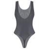 YiZYiF Women's Mermaid 80s/90s High Cut Letter Print Low Back One Piece Swimsuits Bathing Suits Grey A Medium view 3