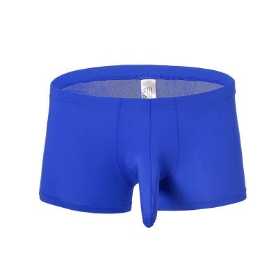 Ctreela Men's Elephant Nose Boxer Briefs Solid Soft Underwear Bulge Pouch Underpants Comfort Traceless Trunks Knickers Blue