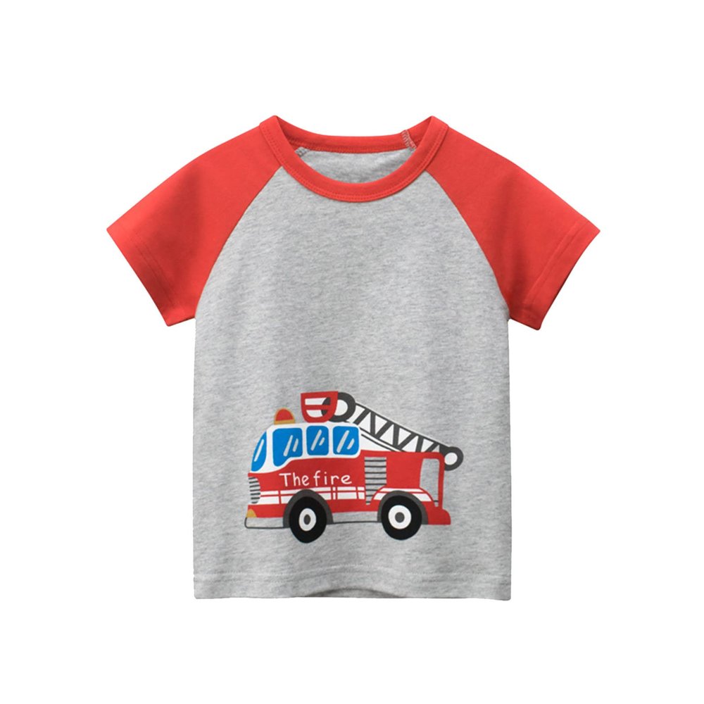 Boy Long Sleeve Shirt Set Toddler Kids Girls Boys Cartoon Car Prints Loose Tops Soft Short Sleeve T Shirt (Red, 8 Years)