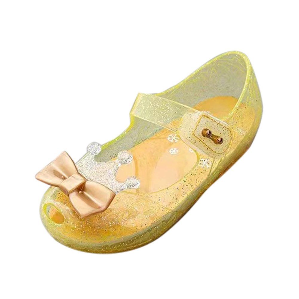 1 Year Old Girl Shoes Girls Shoes Crown Flash Diamond Crystal Soft Sole Non Slip Sandals Jelly Dance (Yellow, 6Years)