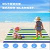 ALAGEO Beach Blanket Green Stripe Sandproof Waterproof Beach Mat Blue and White Sand Free Mat Quick Drying Beach Essentials for Vacation Lightweight with 4 Stakes & Corner Pockets 108"x84" view 3