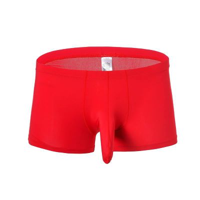 Ctreela Men's Elephant Nose Boxer Briefs Solid Soft Underwear Bulge Pouch Underpants Comfort Traceless Trunks Knickers Red