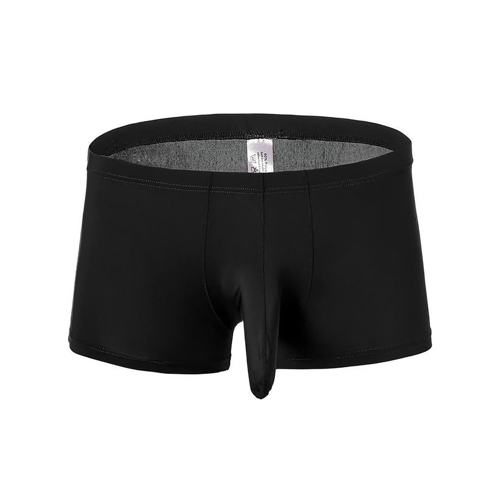 Ctreela Men's Elephant Nose Boxer Briefs Solid Soft Underwear Bulge Pouch Underpants Comfort Traceless Trunks Knickers Black