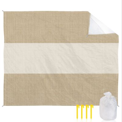 Beach Blanket Farmhouse Khaki Beige Sandproof Waterproof Beach Mat Burlap Background Sand Free Mat Quick Drying Beach Essentials for Vacation Lightweight with 4 Stakes & Corner Pockets 108"x84"