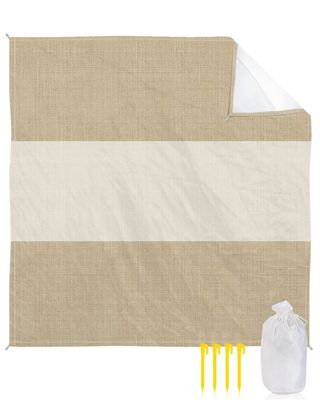 Beach Blanket Farmhouse Khaki Beige Sandproof Waterproof Beach Mat Burlap Background Sand Free Mat Quick Drying Beach Essentials for Vacation Lightweight with 4 Stakes & Corner Pockets 118"x108"