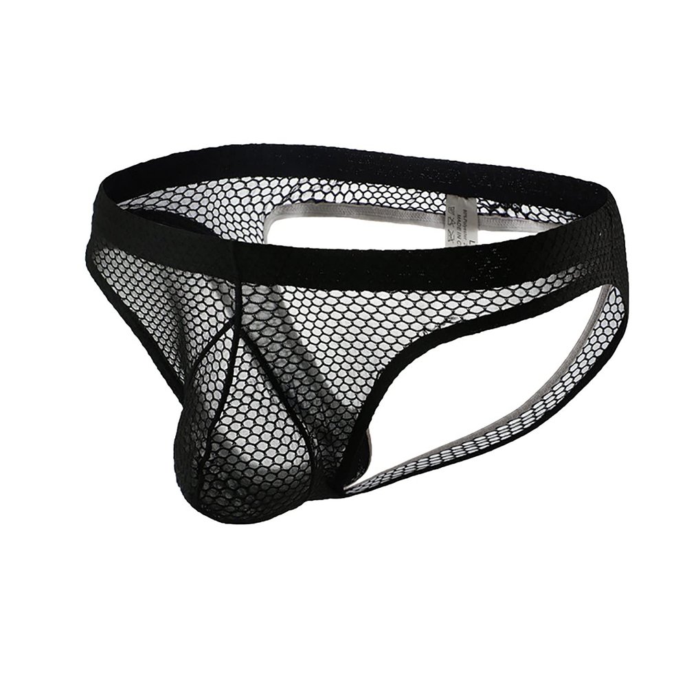 Ctreela Fishnet Thong for Men's Mesh See Through Butt-Flaunting Underwear Bulge Enhancing Pouch Jock-Strap Briefs Black