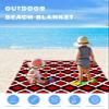 ALAGEO Beach Blanket Moroccan Pattern Sandproof Waterproof Beach Mat Black Red Sand Free Mat Quick Drying Beach Essentials for Vacation Lightweight with 4 Stakes & Corner Pockets 108"x84" view 3