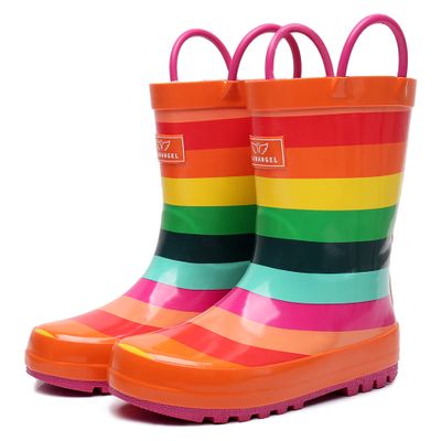 RAINANGEL Toddler Rubber Kids Rain Boots with Easy-On Handles, Waterproof, Fun Colors & Prints, Unisex-Child Outdoor Boots, Size 4