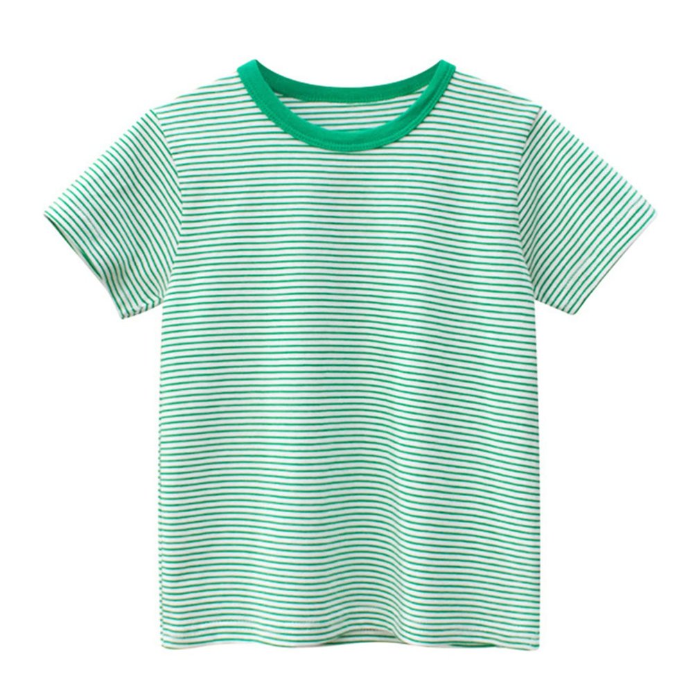 Athletic Apparel Toddler Kids Baby Boys Girls Striped Short Sleeve Crewneck T Shirts Tops Tee Clothes (Green, 5-6 Years)