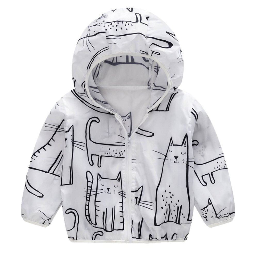 Coats Kids Toddler Boys Girls Sunscreen Jackets Printing Cartoon Hooded Outerwear Zipper Coats (White, 18 Months)