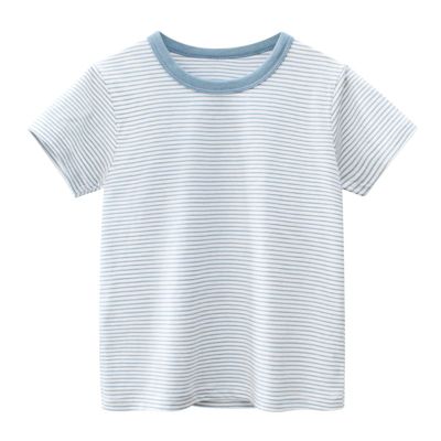 Athletic Apparel Toddler Kids Baby Boys Girls Striped Short Sleeve Crewneck T Shirts Tops Tee (Light Blue, 1-2 Years)