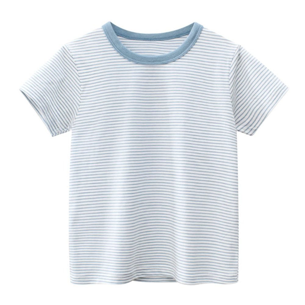 Athletic Apparel Toddler Kids Baby Boys Girls Striped Short Sleeve Crewneck T Shirts Tops Tee (Light Blue, 1-2 Years)