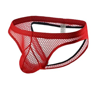 Ctreela Fishnet Thong for Men's Mesh See Through Butt-Flaunting Underwear Bulge Enhancing Pouch Jock-Strap Briefs Red
