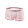 Ctreela Sexy Lingerie for Men Mesh See-Through Boxer Brief Fishnet Underwear Booty Shorts Solid Dual Pouch Underpants Pink view 1