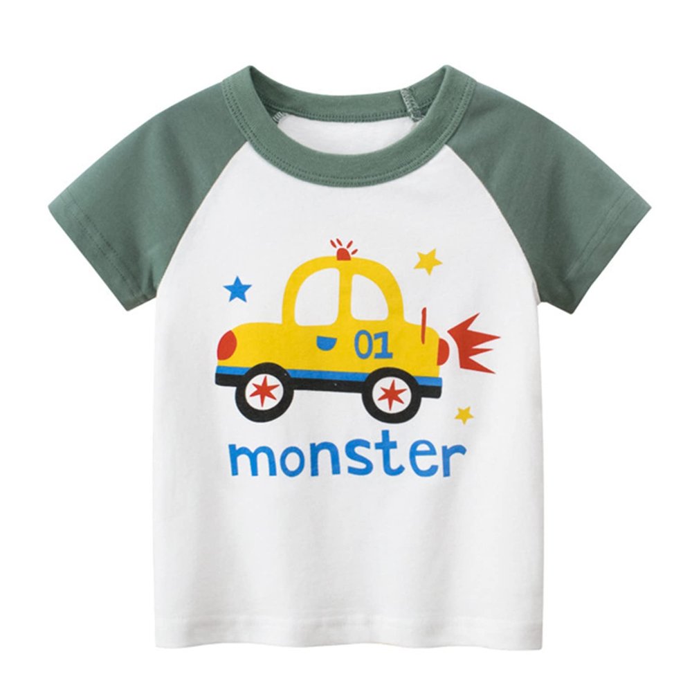 Boys Black Compression Toddler Kids Baby Boys Girls Cars Print Short Sleeve Crewneck T Shirts Tops (Green, 4-5 Years)