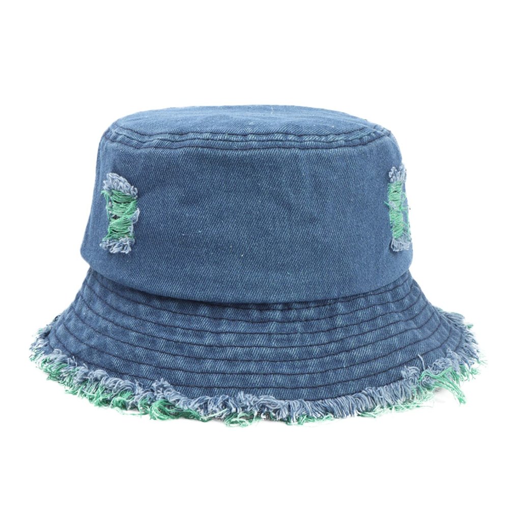 Baby Girl Bucket Hats 12-18 Months Aldult Bucket Hats Jean Washed Denim Hole Teens Women Frayed Ripped (Green, One Size)