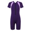 Moily Boys Girls Solid Zip Up UPF 50+ Shorty Wetsuit Athletic One Piece Swimsuit Surf Rashguard Shirts Purple 12 Years view 1