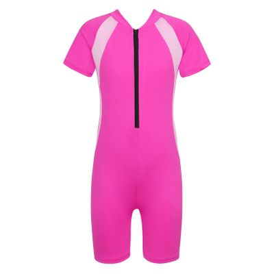 Moily Boys Girls Solid Zip Up UPF 50+ Shorty Wetsuit Athletic One Piece Swimsuit Surf Rashguard Shirts Rose Red 12 Years