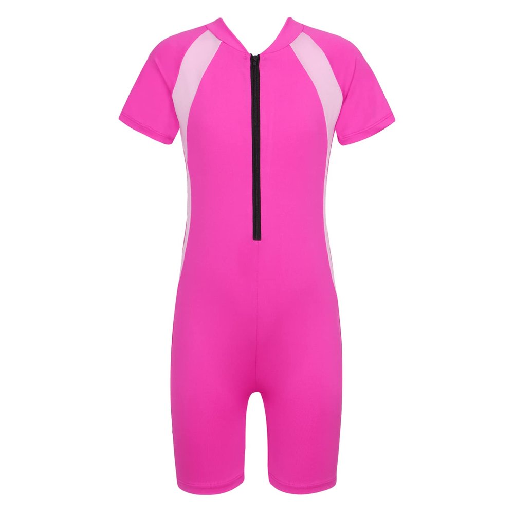 Moily Boys Girls Solid Zip Up UPF 50+ Shorty Wetsuit Athletic One Piece Swimsuit Surf Rashguard Shirts Rose Red 12 Years
